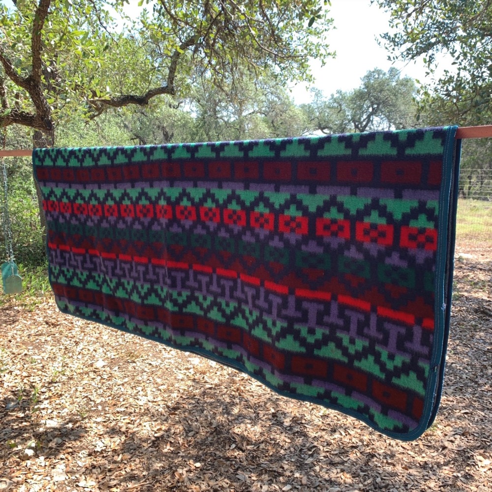 Vintage Camp Blanket OS Aztec Geometric Southwestern Wool Horse Heavy Throw